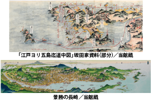 「江戸ヨリ五島迄道中図」坂田家資料（部分）／当館蔵　景勝の長崎／当館蔵